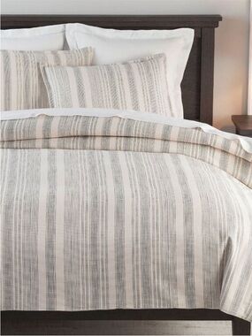 Pottery Barn Hawthorn Striped Full Queen Duvet Cover Bedding Charcoal Gray NWT